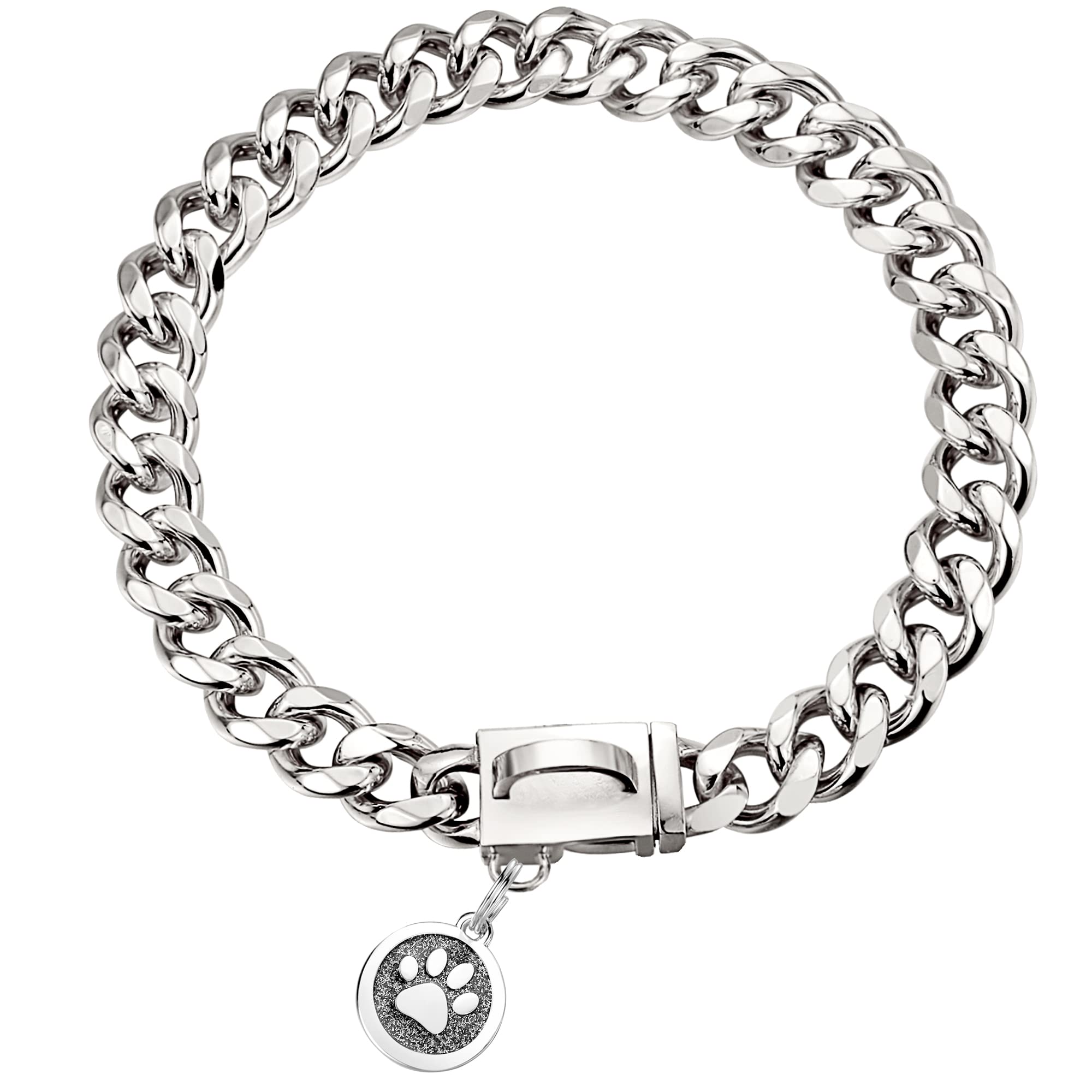 iDofas collar cadena plateada 15mm, primer plano, acabado duradero para perros activos
