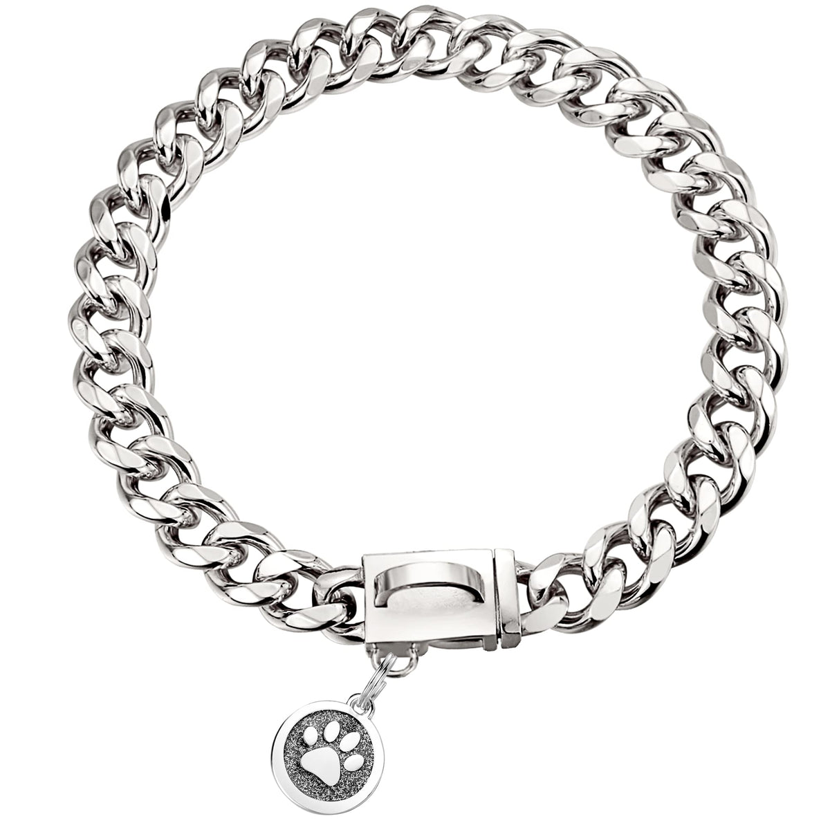 iDofas collar cadena plateada 15mm, primer plano, acabado duradero para perros activos