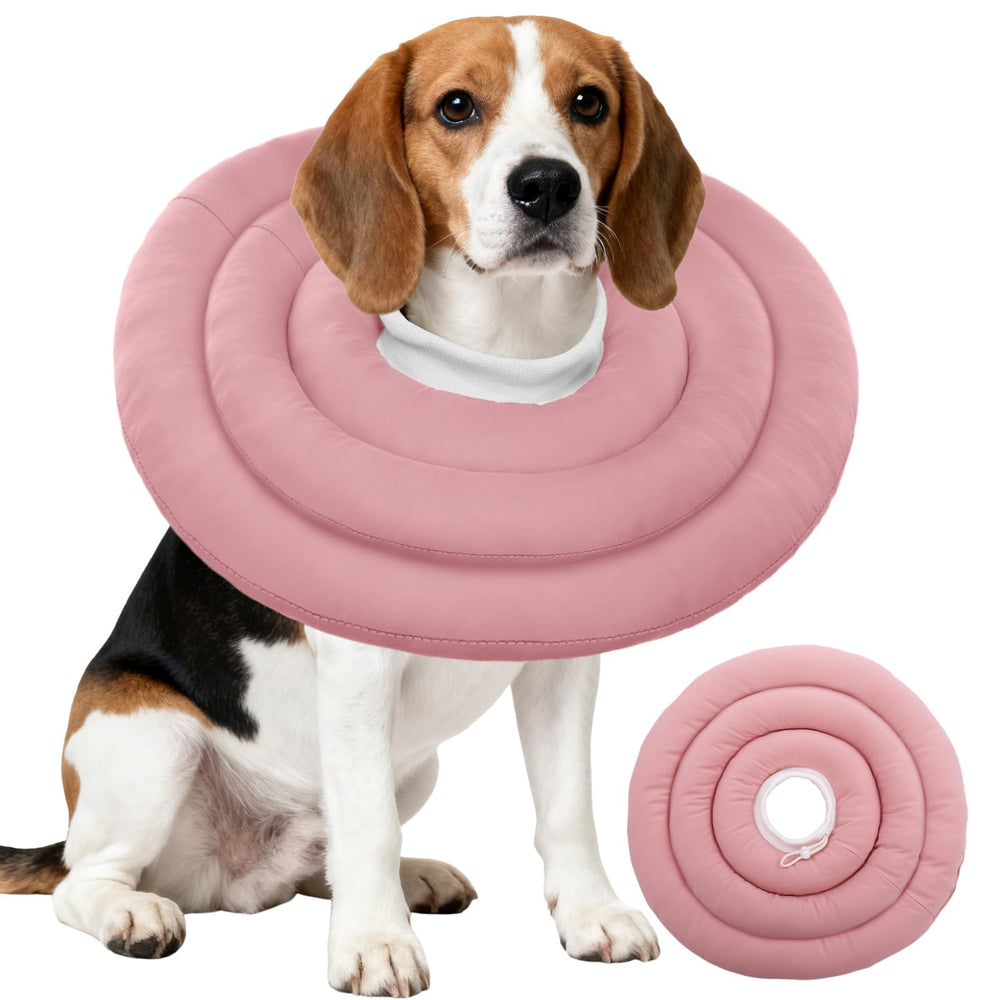 IDOMIK collar-recuperacion-perro-suave colocado en cuello, evita lamidos.