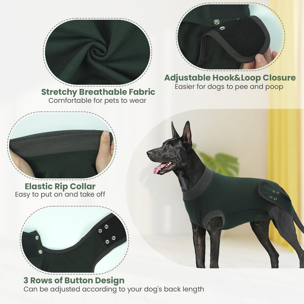 IDOMIK traje de recuperación para perros, costado, diseño cómodo que facilita el movimiento diario.