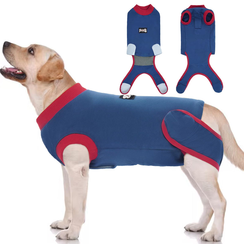 IDOMIK traje de recuperación para perros esterilización, vista frontal, protege la herida de lamido durante la recuperación.