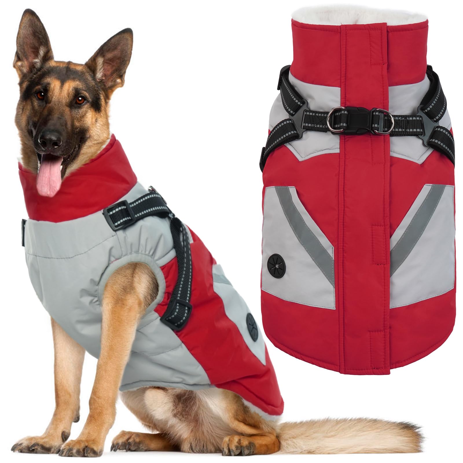 IECOii abrigo impermeable para perros grandes con arnés integrado, ideal para paseos.