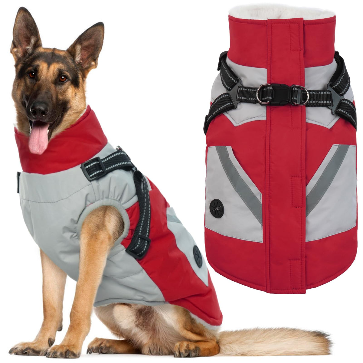 IECOii abrigo impermeable para perros grandes con arnés integrado, ideal para paseos.
