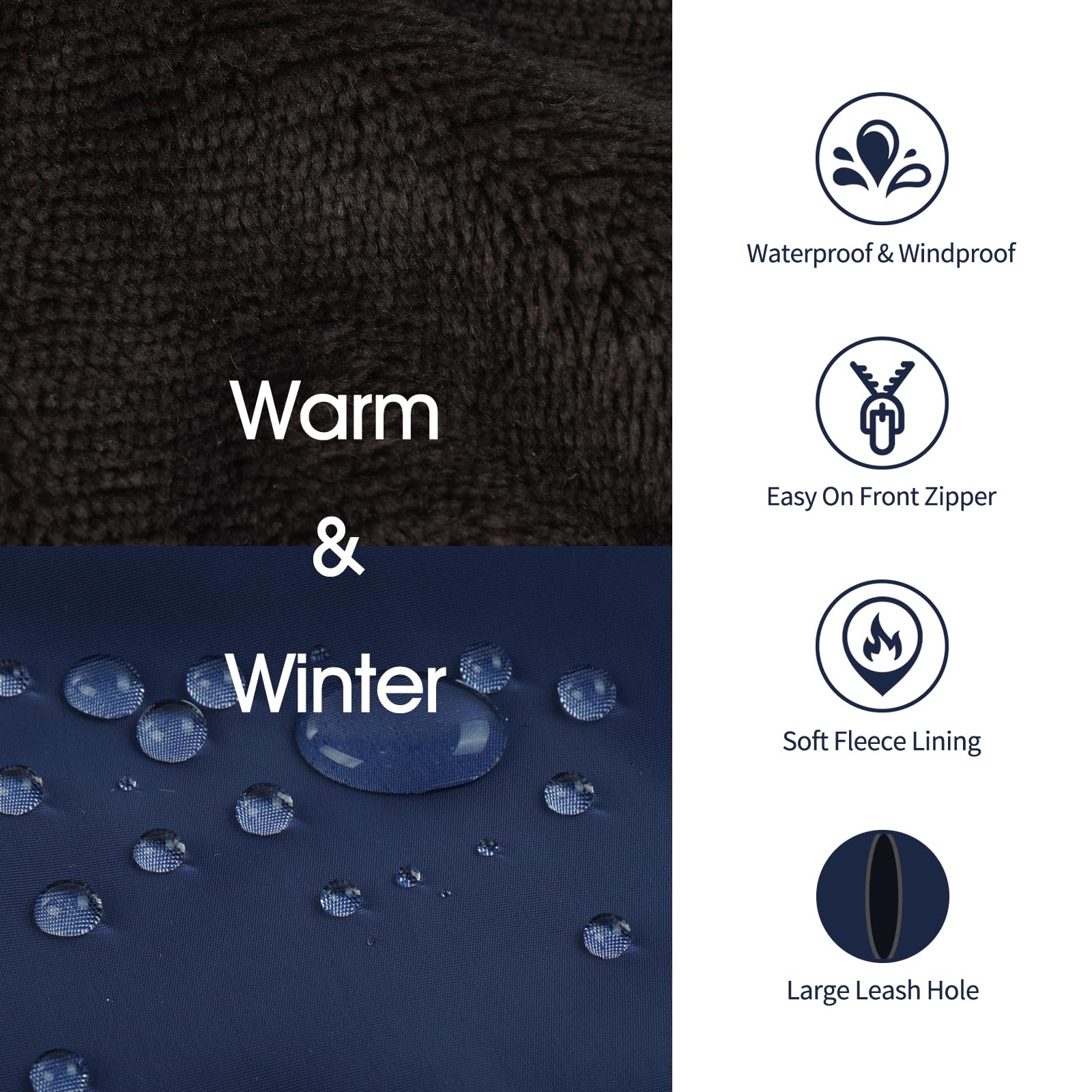 IECOii chaqueta para perro XXL vista trasera con forro polar cálido para días fríos
