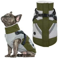 IECOii chaqueta para perro con arnés verde, vista general, protección y comodidad en paseos.