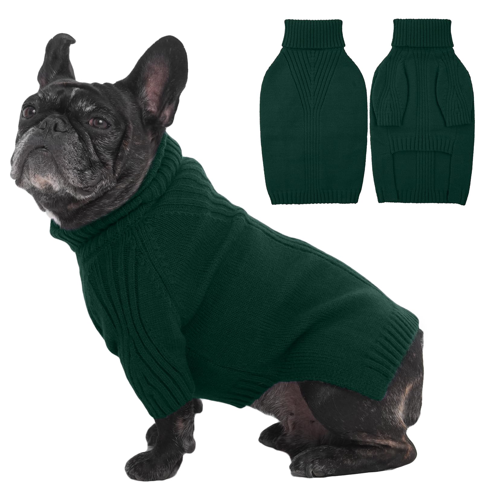 IECOii suéter verde para perro medio con cuello alto, abriga en inviernos fríos