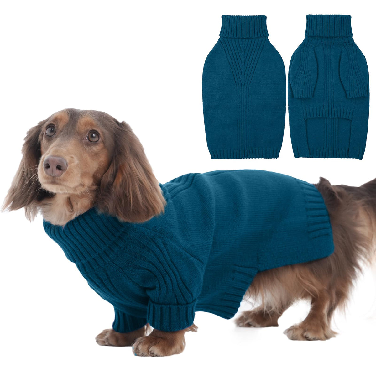 IECOii sudadera para perro dachshund con cuello alto en azul pavo real, ideal para paseos fríos