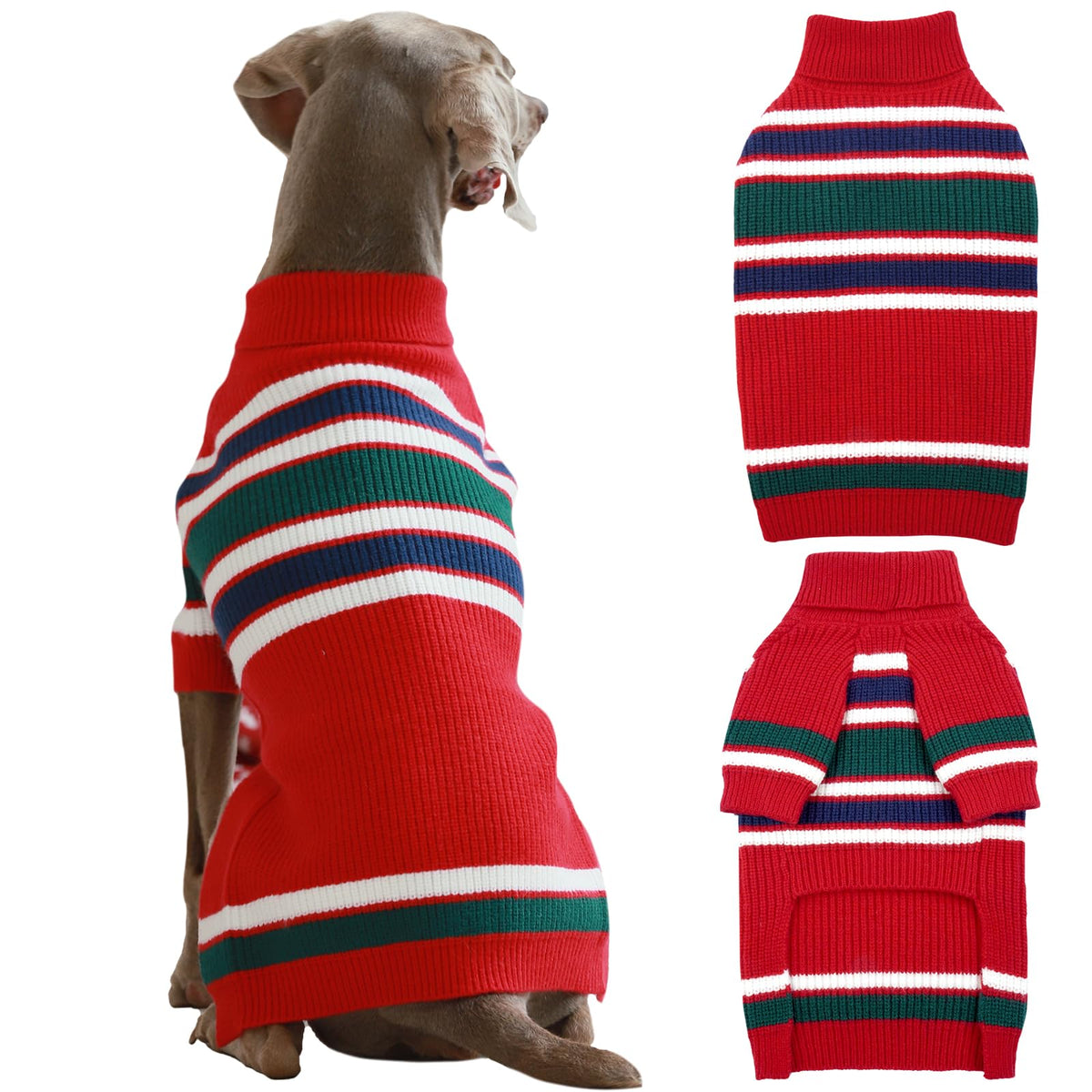 IECOii sudadera para perro XXL con rayas rojas, abrigo cálido para paseos.