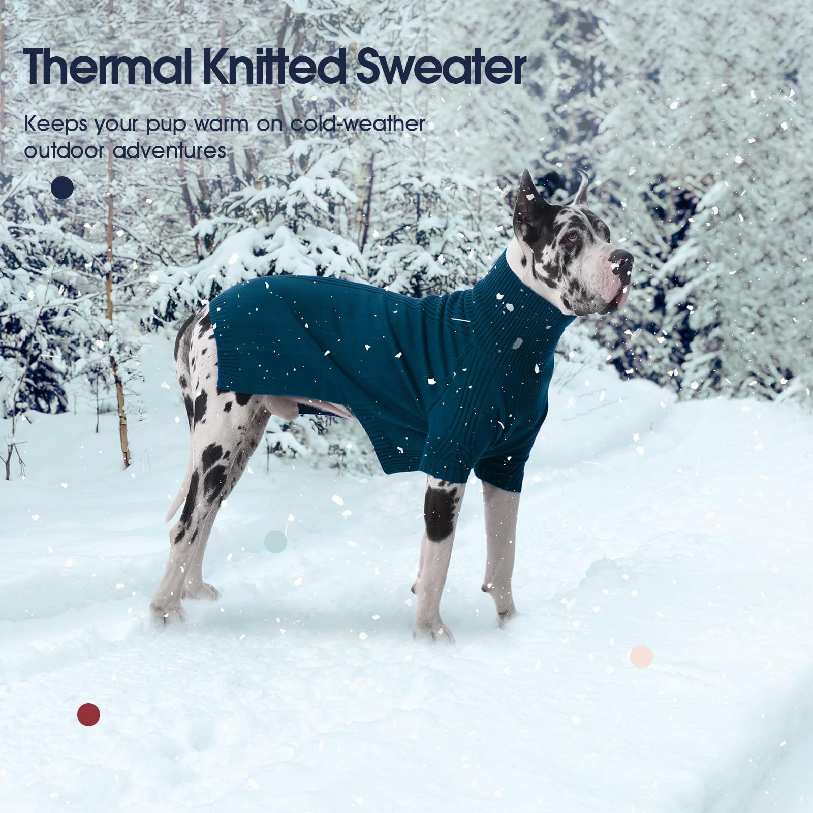 IECOii suéter azul pavo real para perro mediano, cuello alto y ajuste cómodo para invierno.