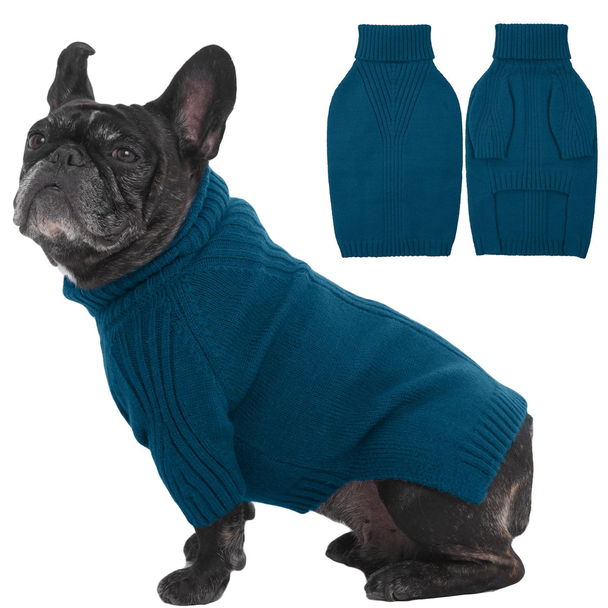 IECOii suéter para perro mediano azul pavo real, frente visible, ideal para salir al frío.