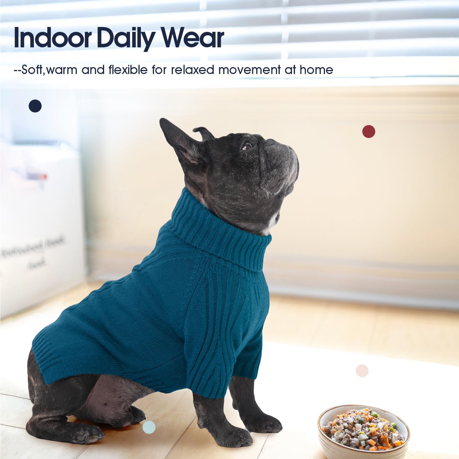 IECOii suéter para perro mediano azul pavo real, tejido suave protege del viento.