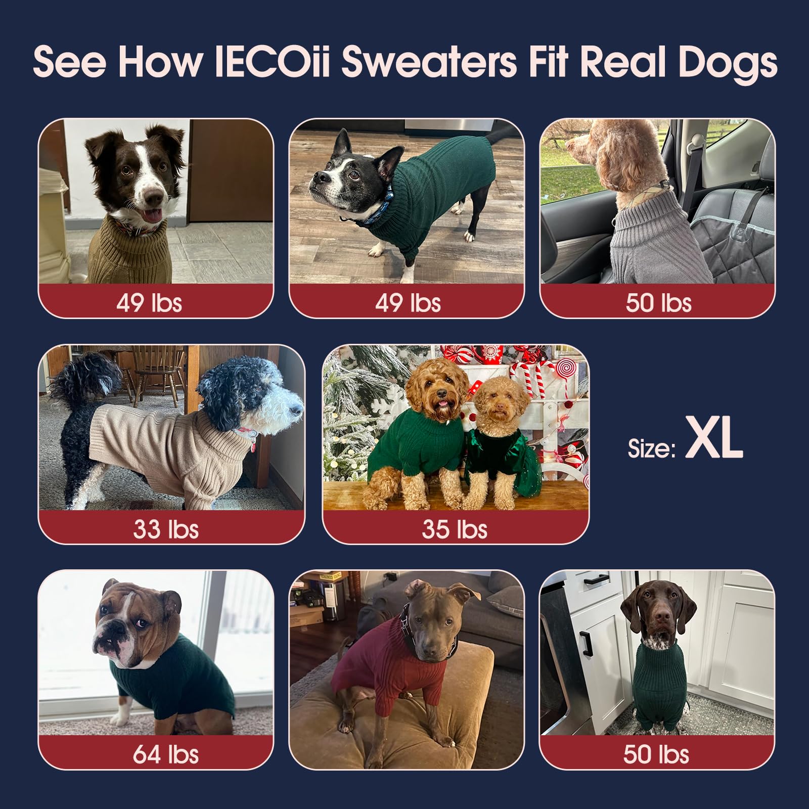 IECOii suéter XL para perro: cuello alto ofrece protección suave.