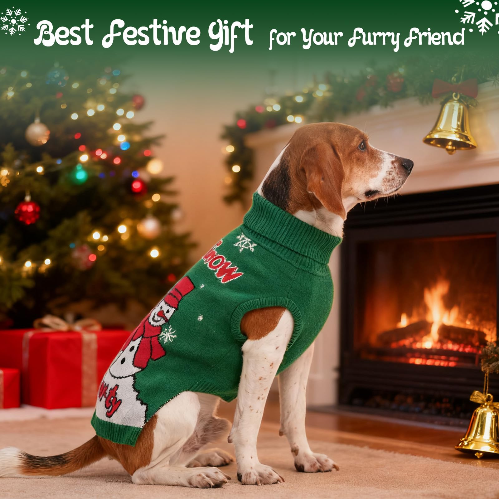 IECOii suéter navideño para sesión de fotos familiar con perro grande.
