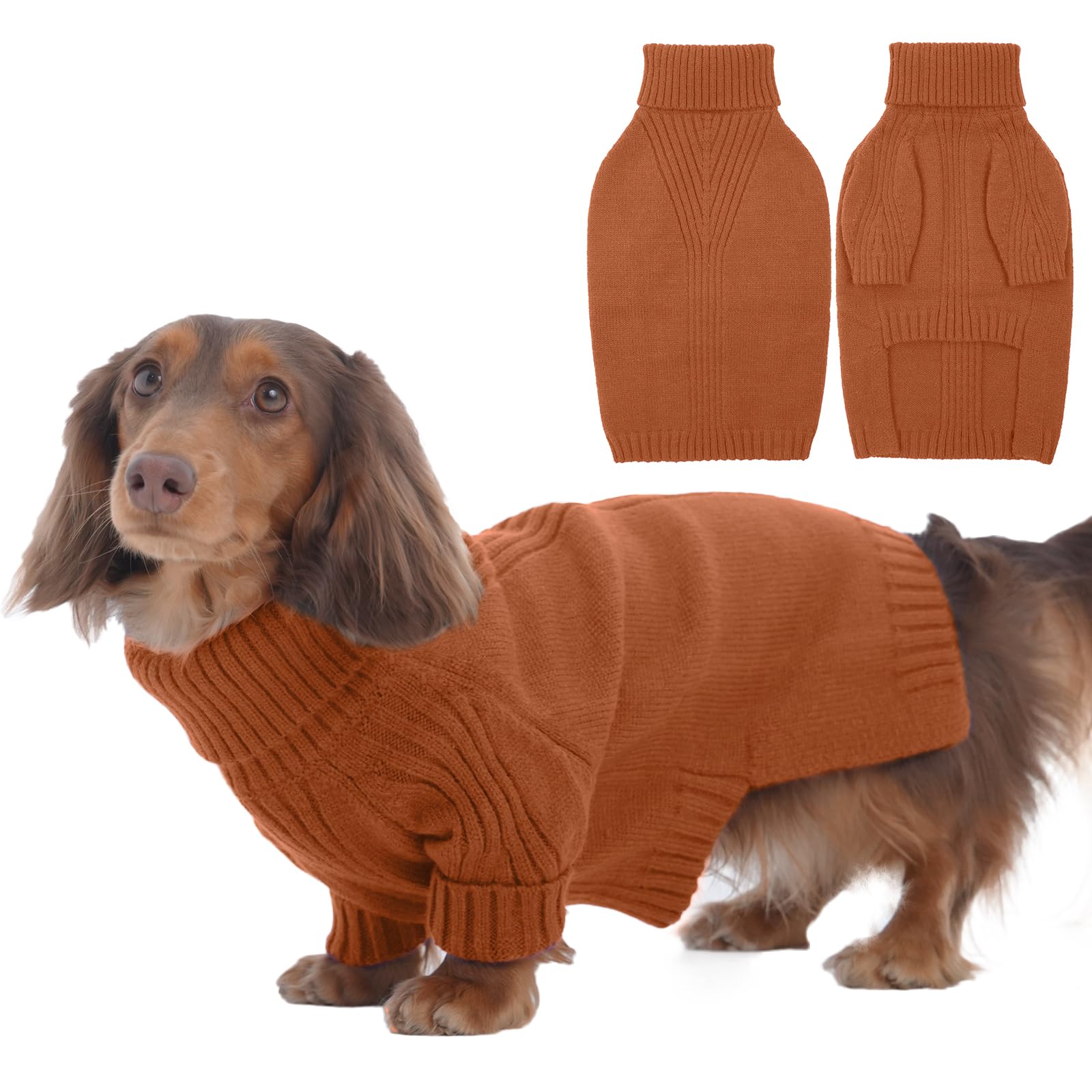 IECOii suéter para perro salchicha caramelo, frente; ideal para paseos fríos.