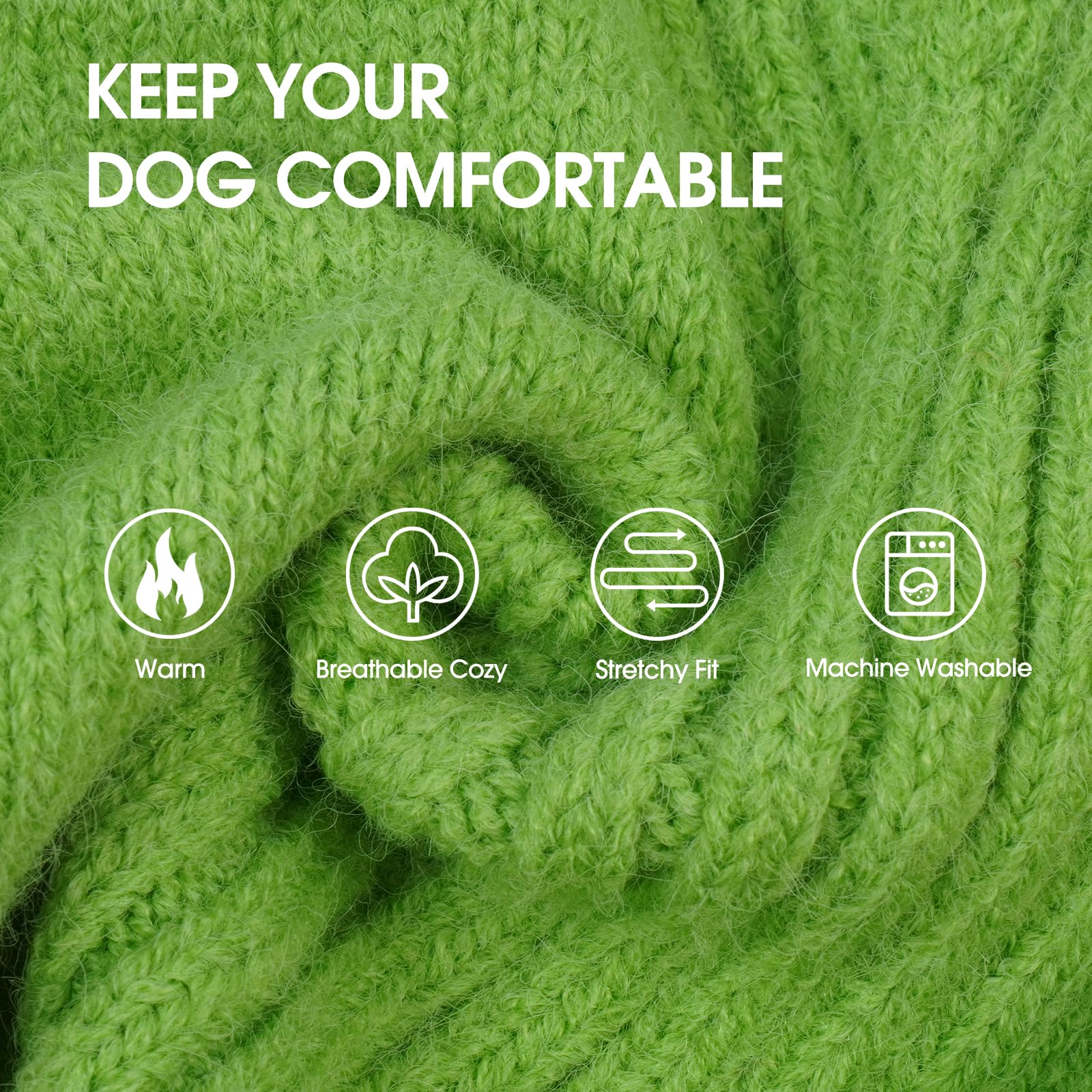 Detalle del cuello alto del suéter IECOii para perro salchicha, cobertura cálida.