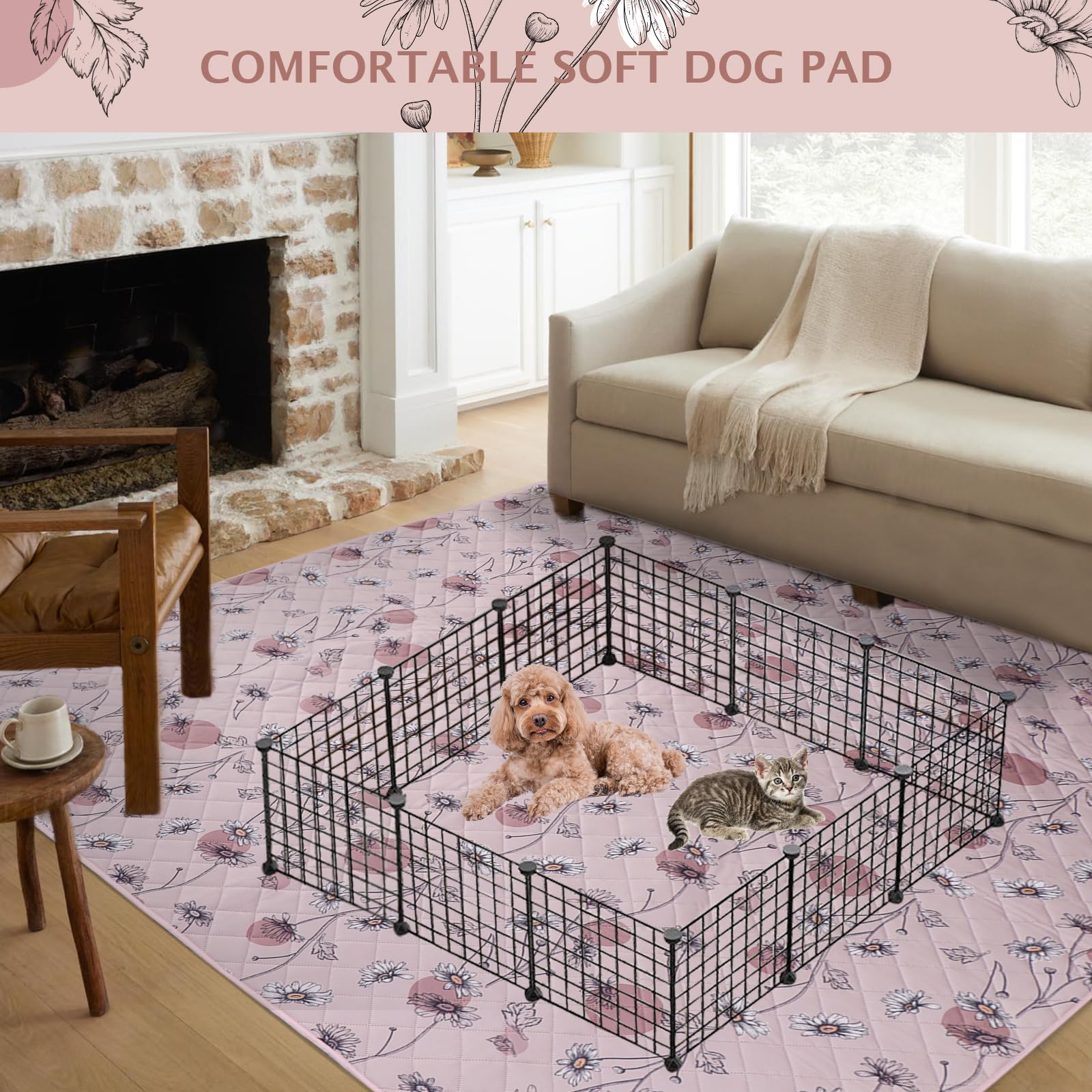 IEUUMLER almohadilla absorbente reutilizable para perros rosa daisy, ideal para entrenamiento y descanso.