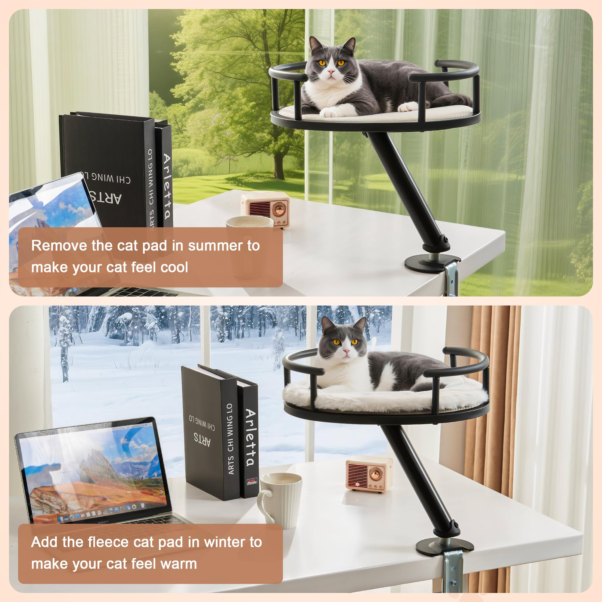 IFNOW cama-gato de escritorio, base compacta para ahorrar espacio.