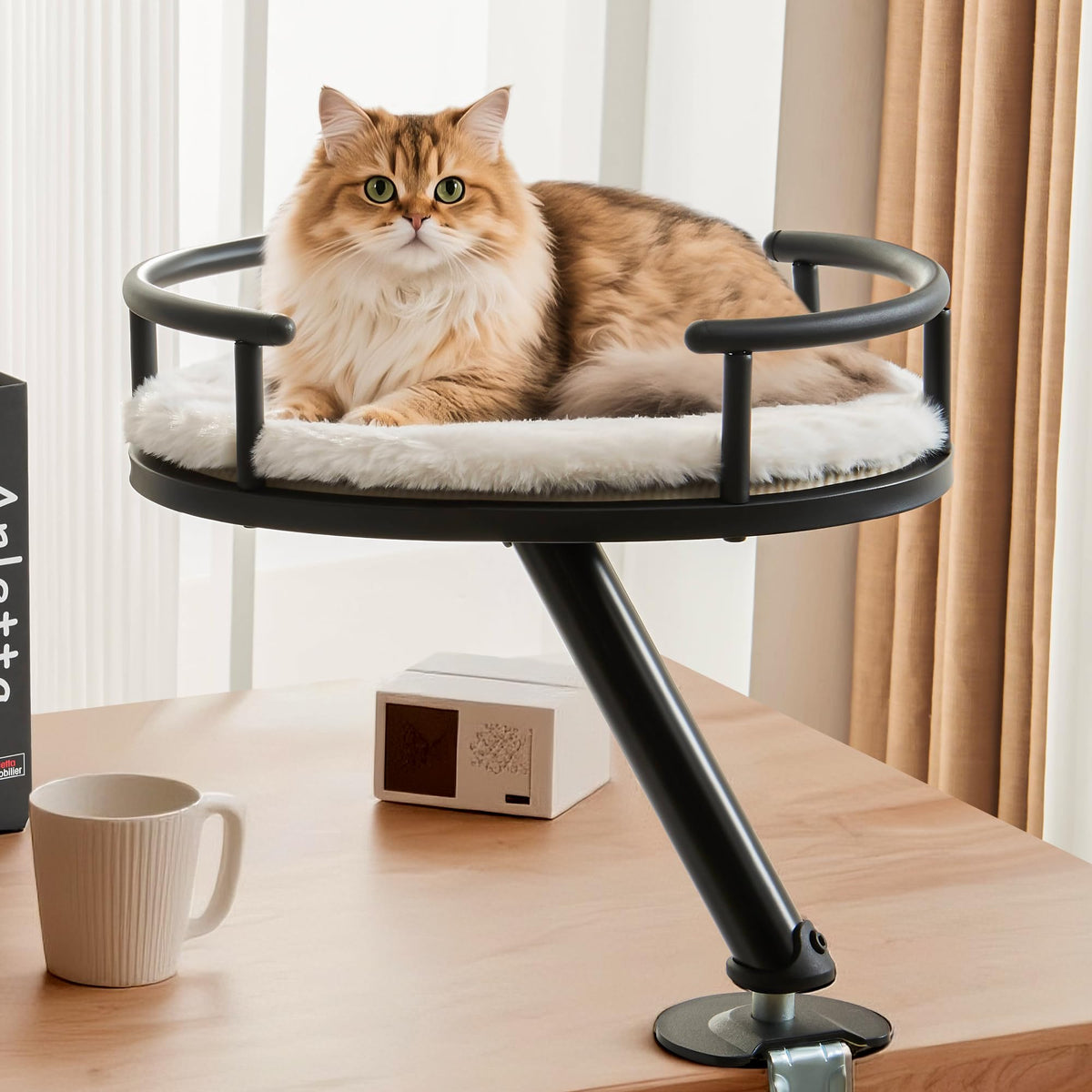 IFNOW cama de escritorio para gato con rotación 360°, mejora la cercanía sin distracciones.