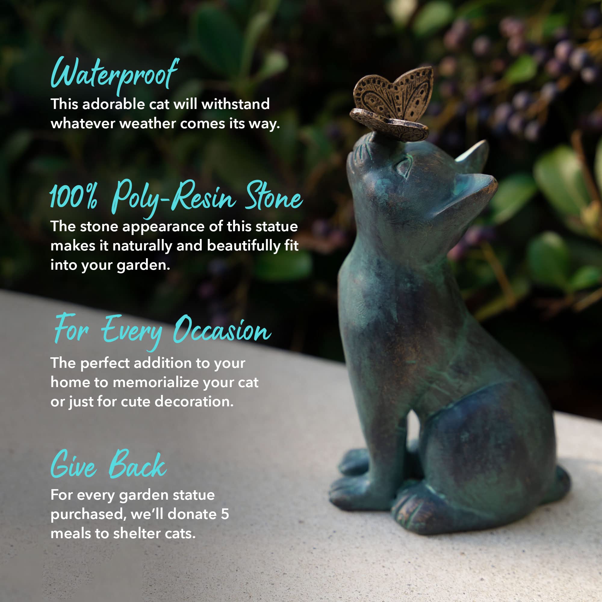 iHeartDogs homenaje-gato, decoración duradera junto a flores y plantas.