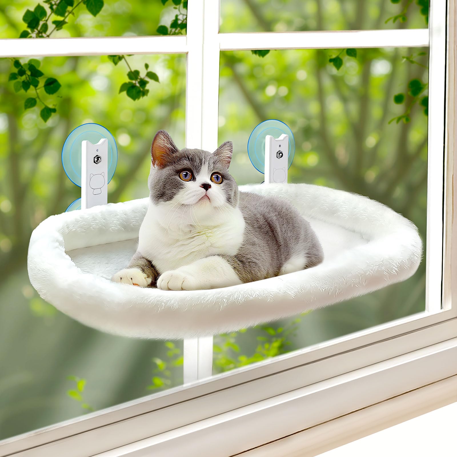 IHMIHM percha de ventana para gato plegable sin cables, ideal para espacios pequeños.