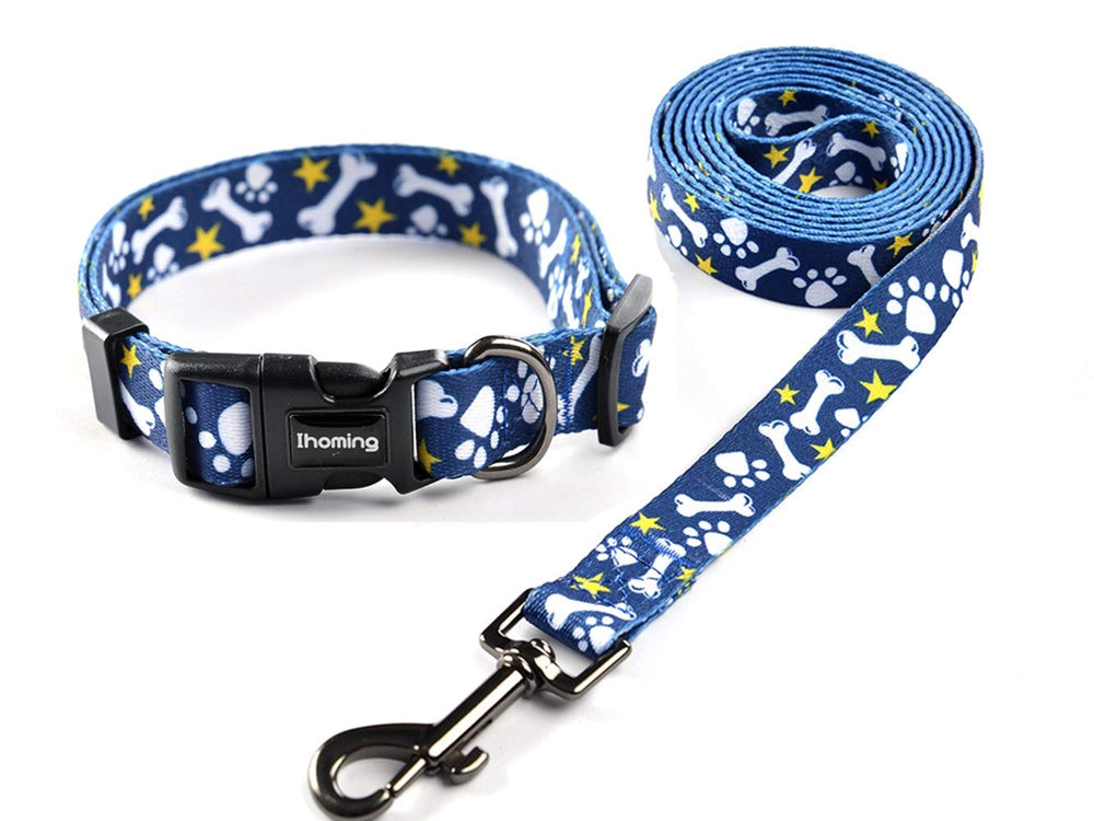 Ihoming collar y correa con diseño de hueso para perros pequeños, fácil de localizar durante paseos.