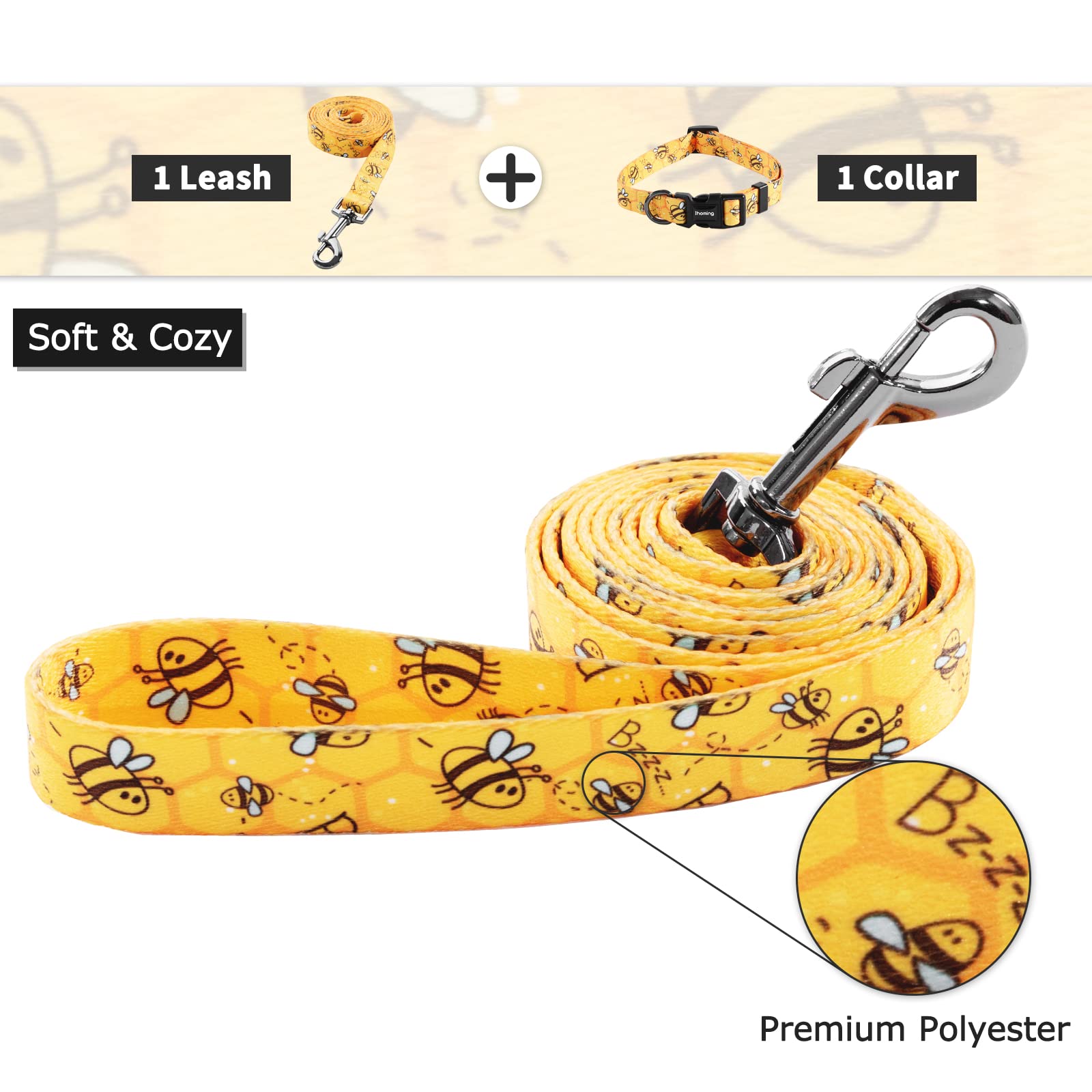 Ihoming correa para cachorro con diseño abeja, visibilidad mejorada para paseos seguros.