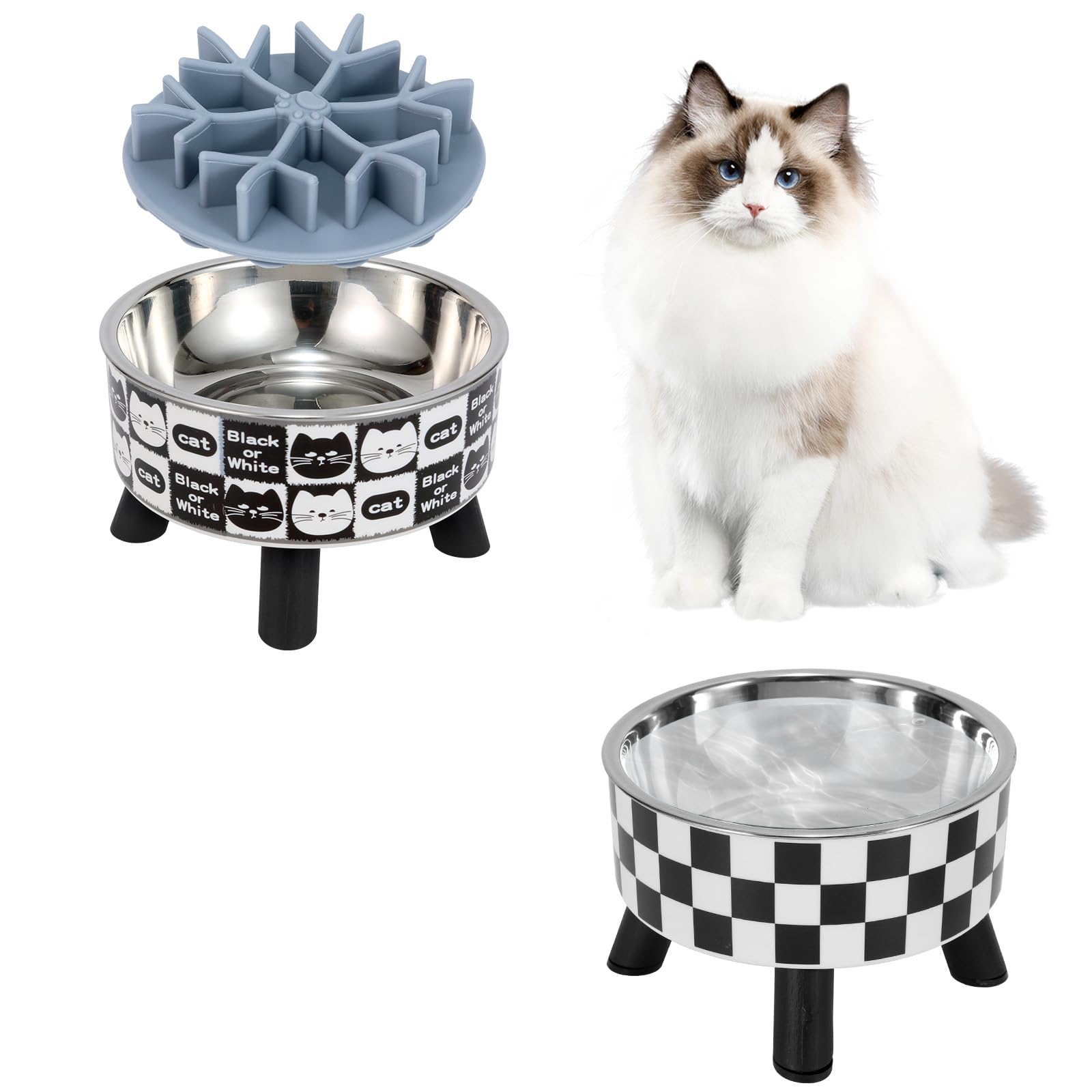 IKiKiCubee platos elevados para gatos, diseño ergonómico para comer cómodamente.
