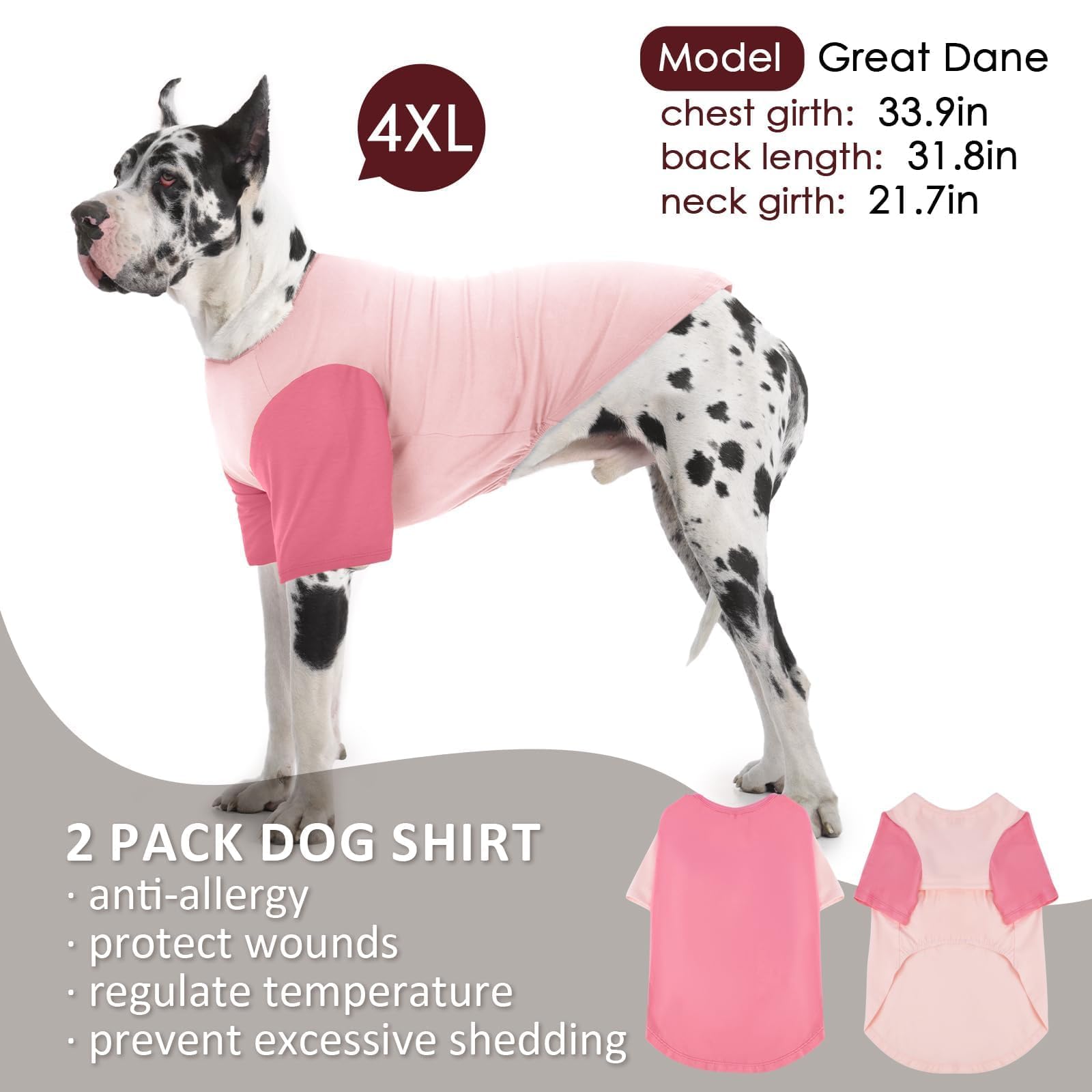IKIPUKO camiseta para perro grande 4XL rosa; tejido suave que regula la temperatura.