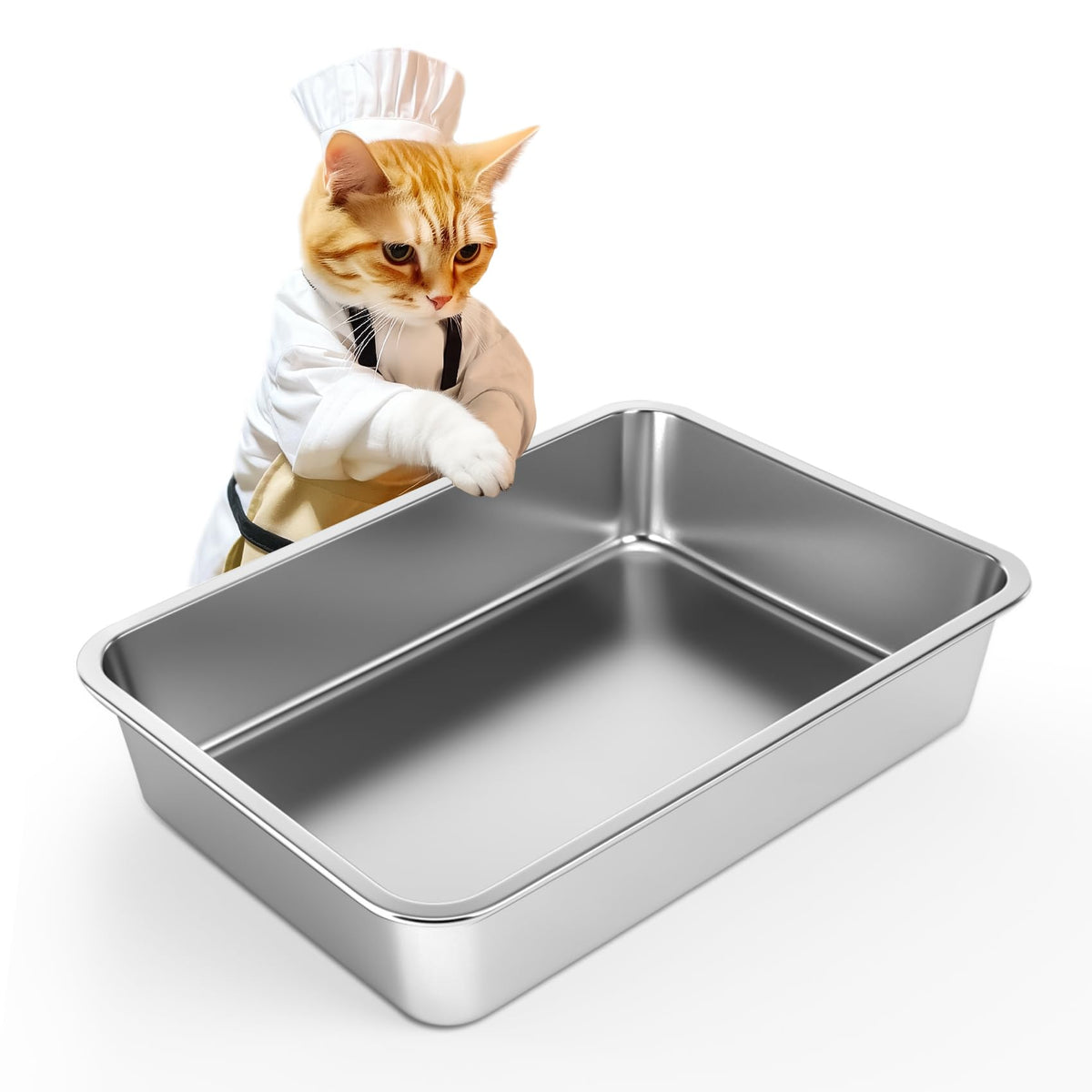 IKITCHEN bandeja-arena-gato-acero-inoxidable-grande, duradera y fácil de limpiar.