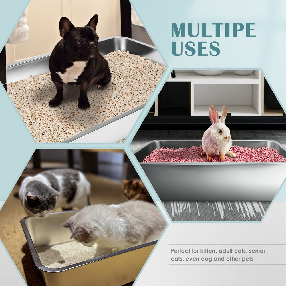 IKITCHEN caja-arena-gatos-acero-inoxidable-base-antideslizante evita deslizamientos
