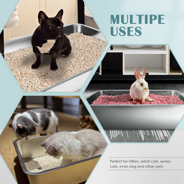IKITCHEN caja-arena-gatos-acero-inoxidable-base-antideslizante evita deslizamientos