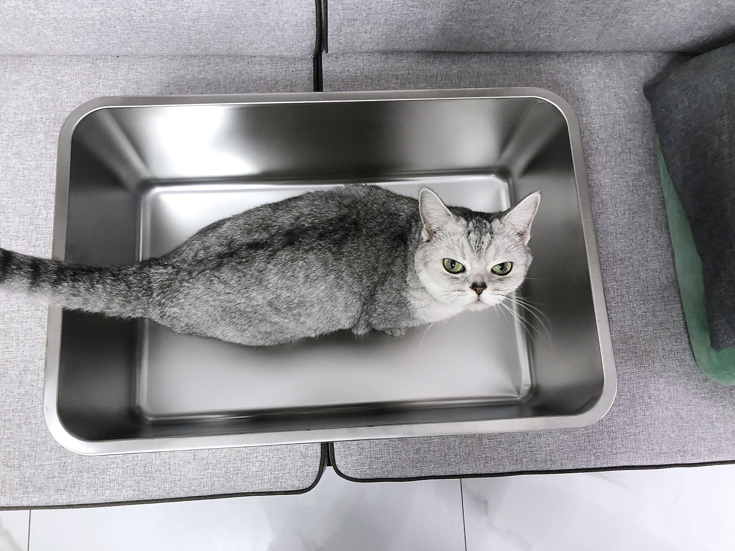IKITCHEN caja-arena-gatos-acero-inoxidable-facil-lavar limpieza sin esfuerzo