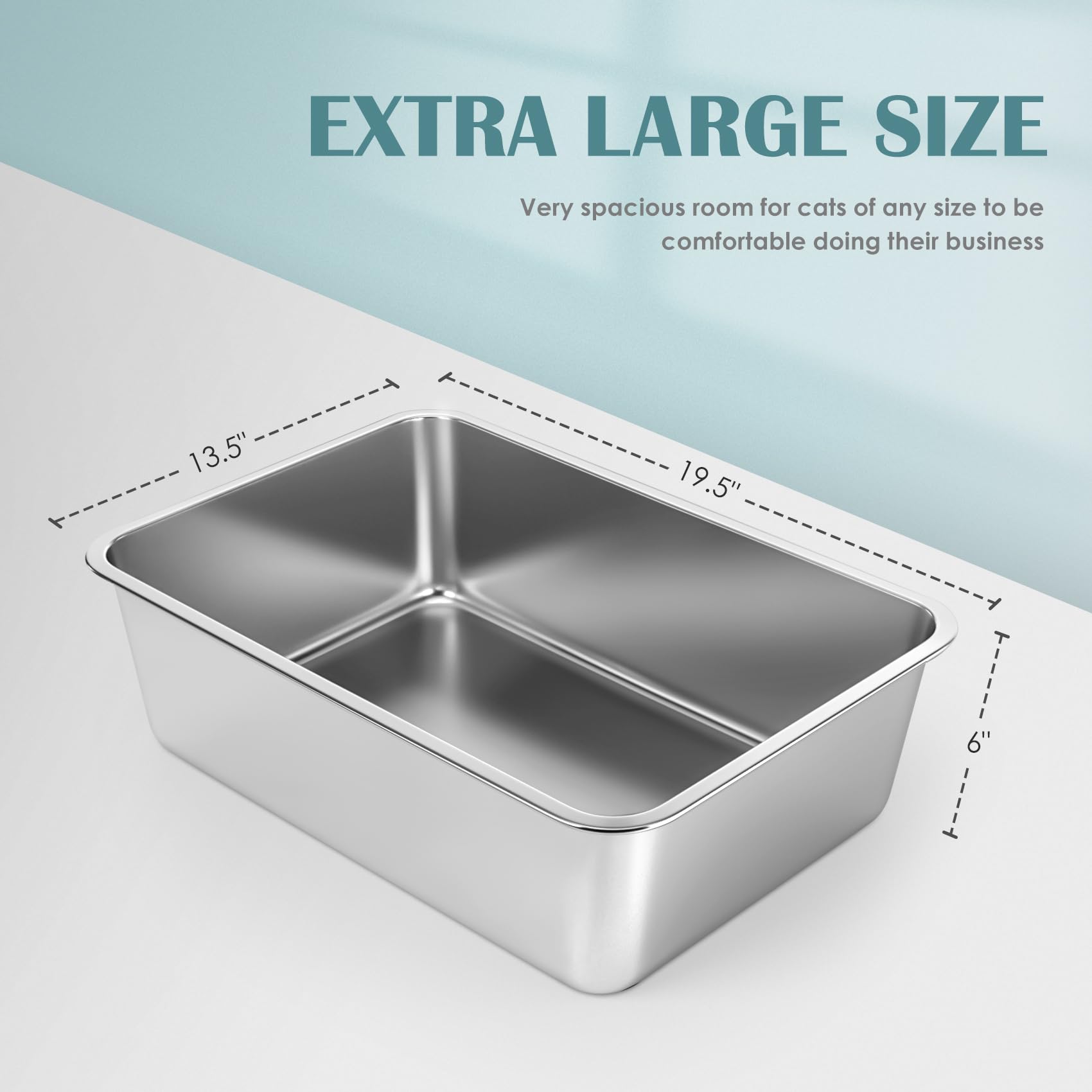 IKITCHEN caja-arena-gatos-acero-inoxidable-gran-tamano ofrece amplio espacio para gatos grandes