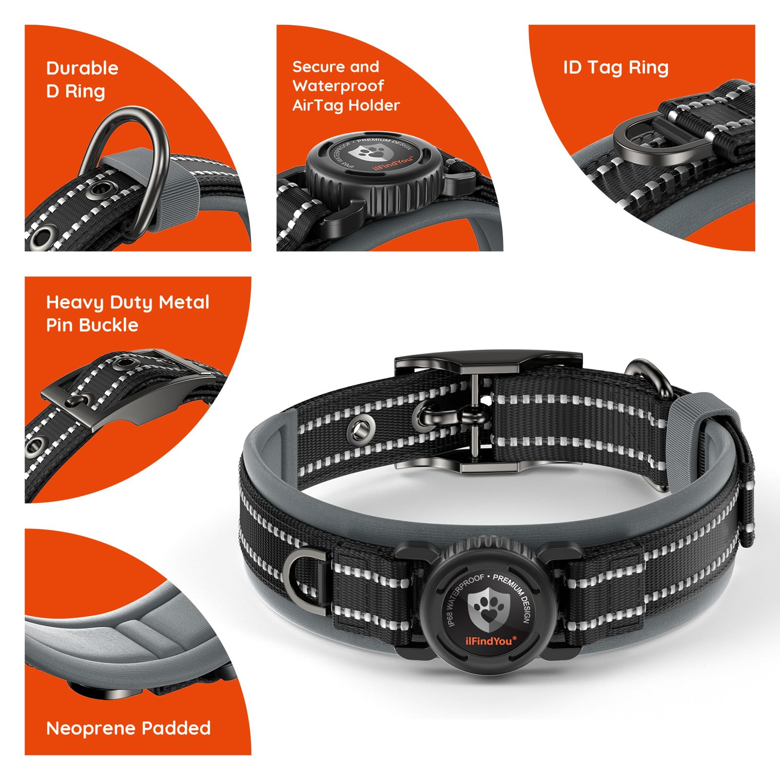 ILFINDYOU collar hebilla-metal-resistente, puesta rápida y seguridad duradera en paseos largos.