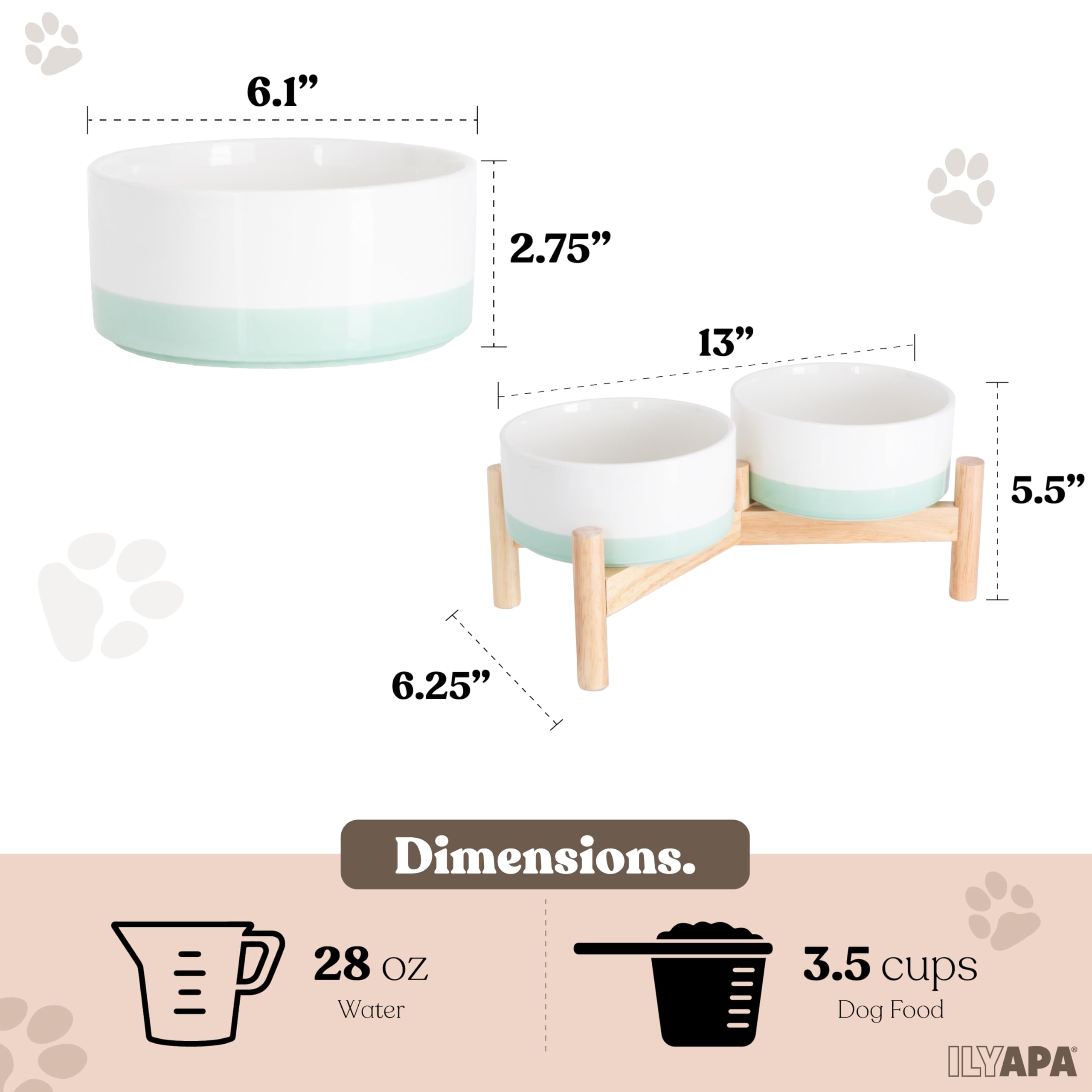 Soporte de madera estable para tazones elevados que evita derrames durante la comida.
