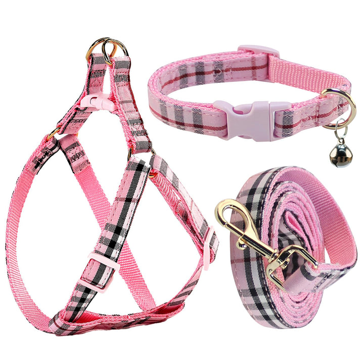 NISIYE Cute Plaid Dog Collar Harness and Leash with Safety Buckle - Adjustable and No Pull Comfortable Dog Collars for Small — imagen del producto