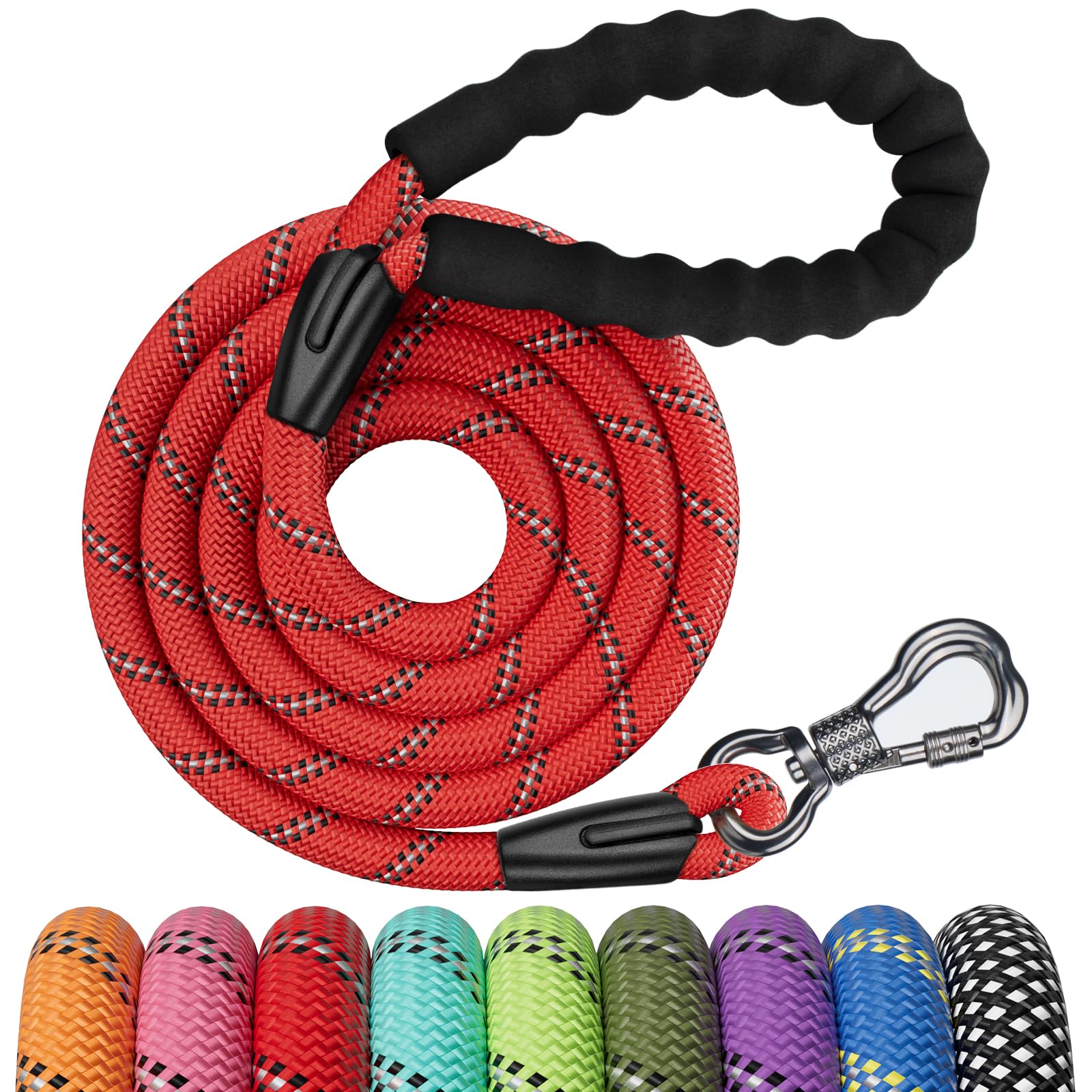 NTR 6FT Heavy Duty Dog Leash Red Rope Dog Leash with Swivel Lockable Hook and Comfortable Padded Handle Cat Puppy Leash Lead Small Medium Large Dogs Training Playing Camping,or Backyard 6ft*1/2Inch