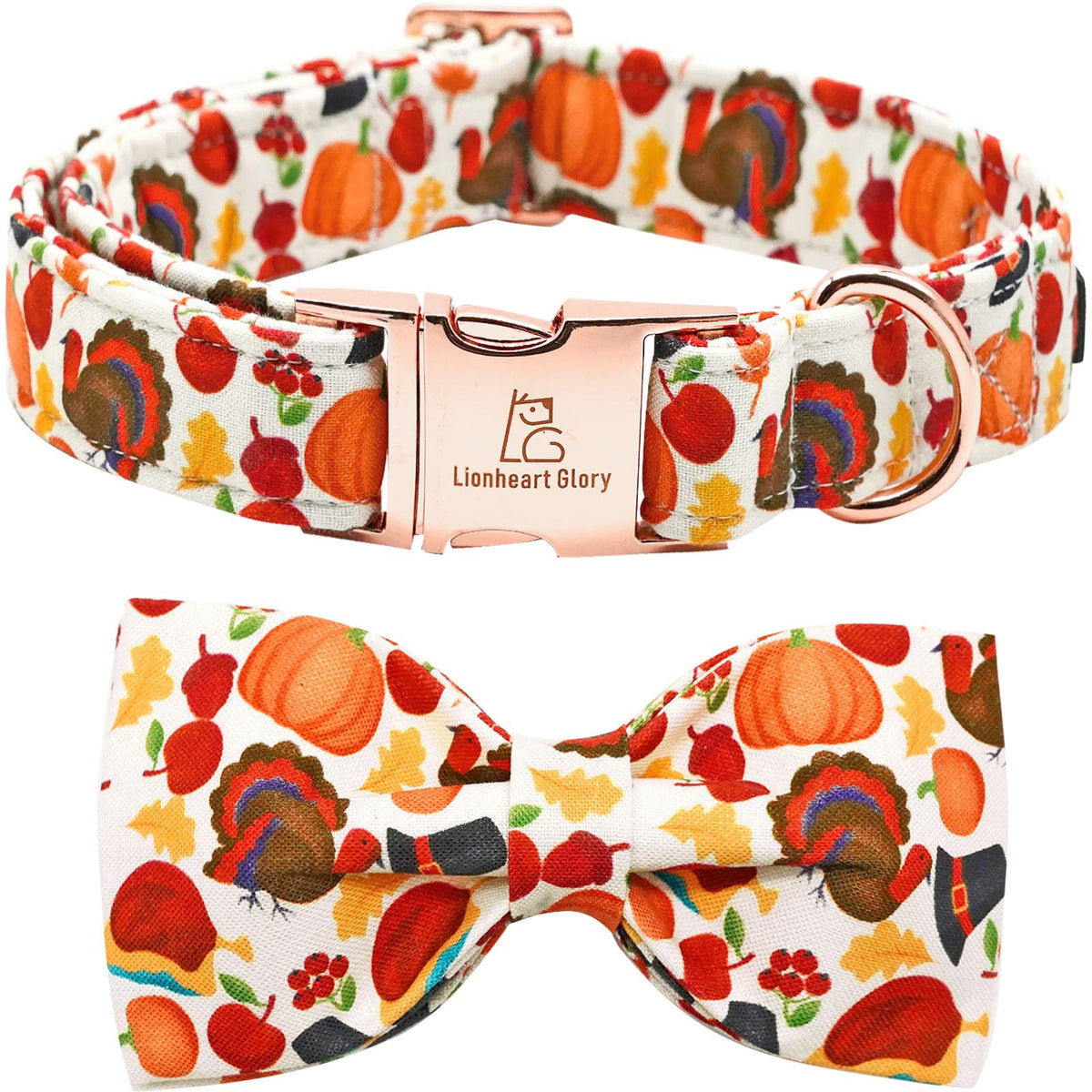 Collar Lionheart Glory con Lazo de Pavo para Perros Pequeños – Regalo para Acción de Gracias