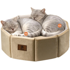 PJYuCien Cama Gato Redonda de 20 Pulgadas – Lavable, Antideslizante y Suave (Khaki)
