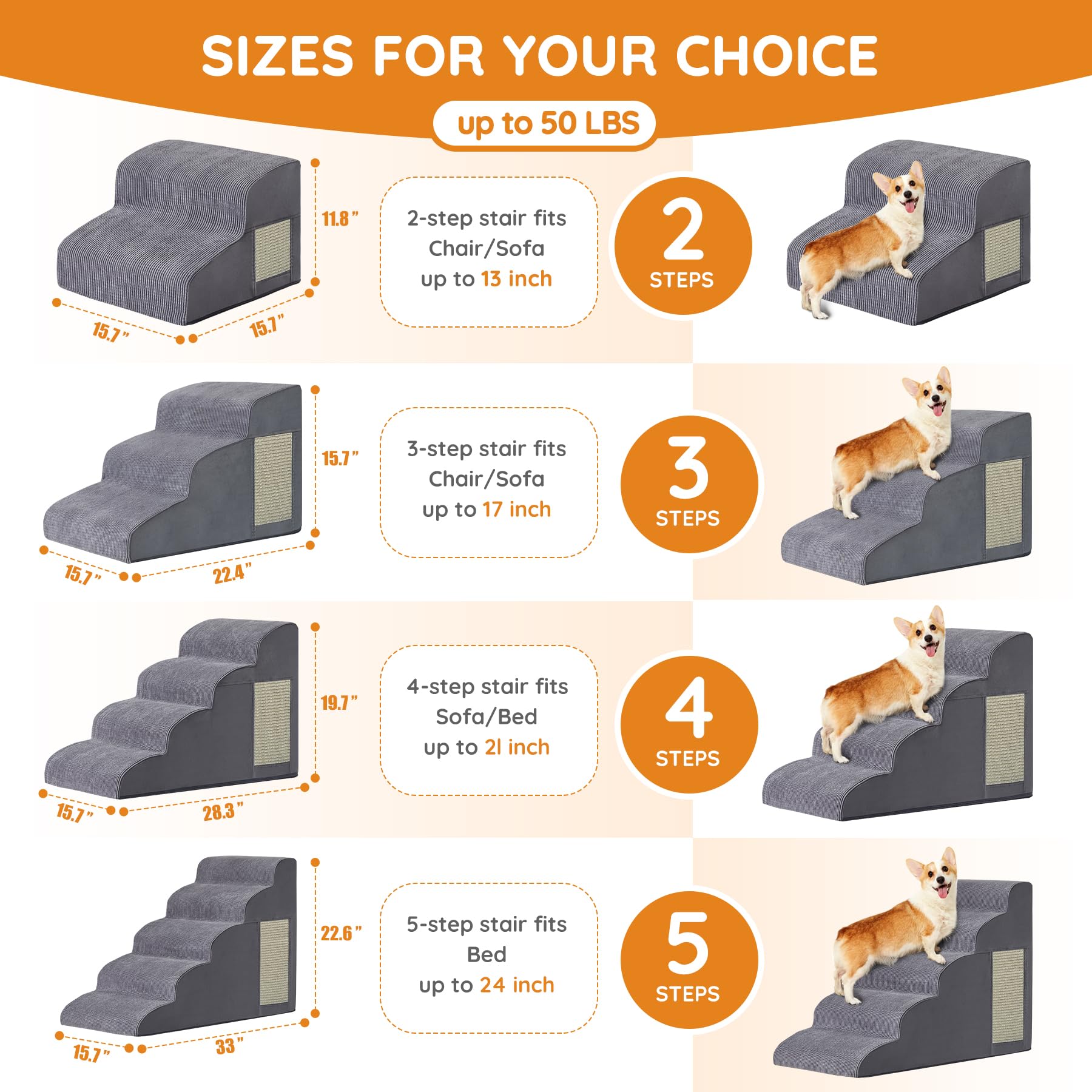 Ahpmeoa escalones curvos de 2 pasos para mascotas; ideal para perros pequeños.