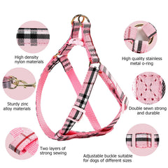 NISIYE Cute Plaid Dog Collar Harness and Leash with Safety Buckle - Adjustable and No Pull Comfortable Dog Collars for Small Puppy, Stylish Durable Gift for Boy Girl Pets