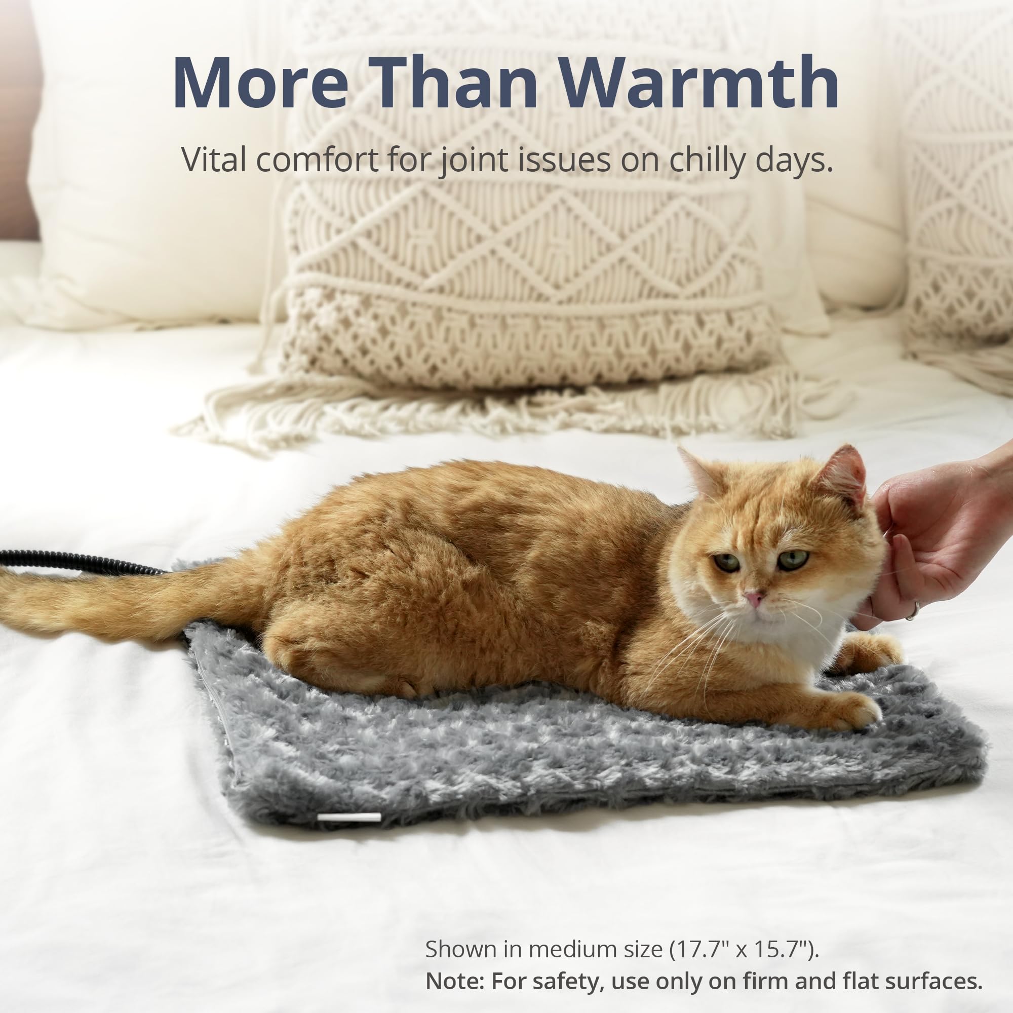 Petace Cama Calefactable para Gatos y Perros – 17.7 x 15.7 pulg, con Temporizador