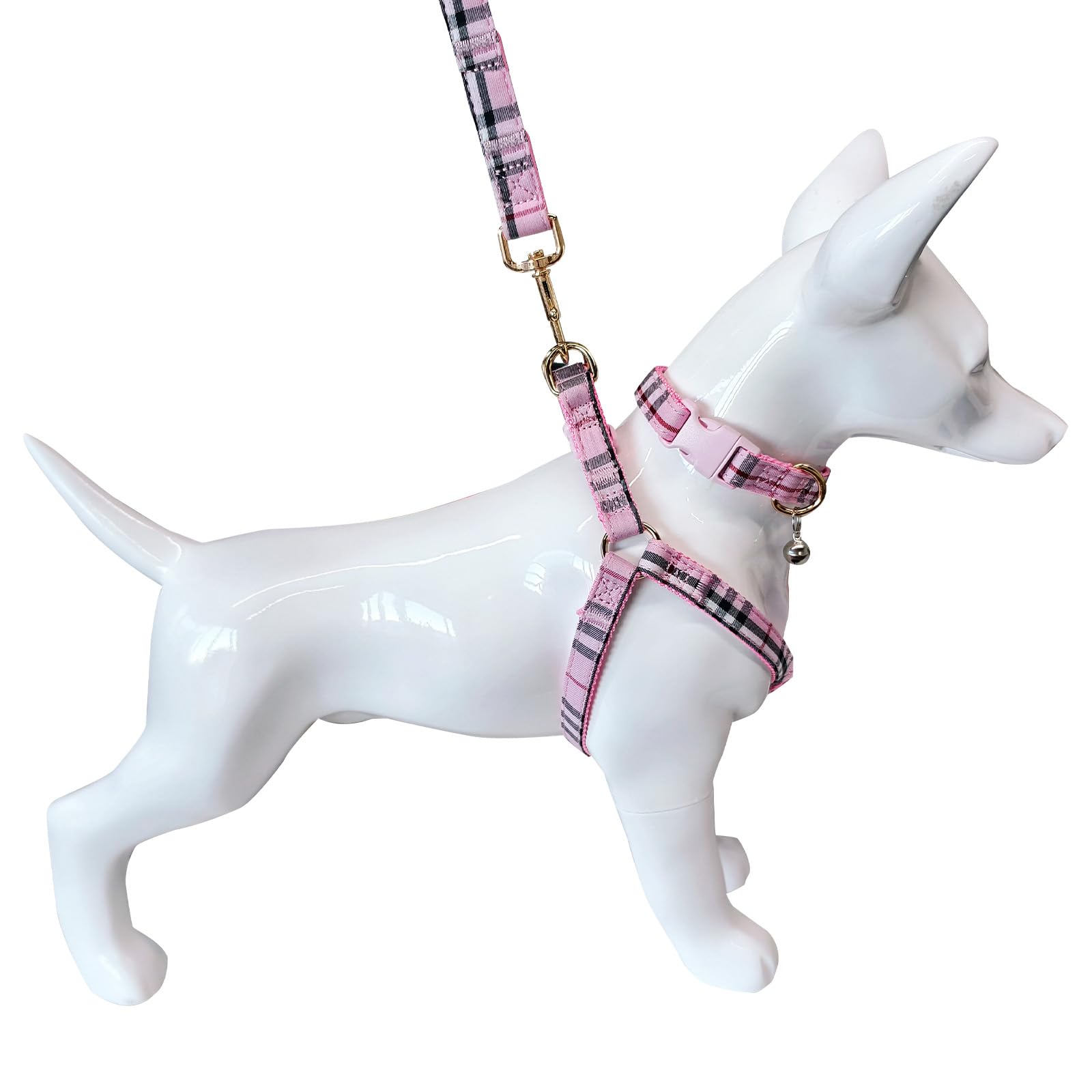 NISIYE Cute Plaid Dog Collar Harness and Leash with Safety Buckle - Adjustable and No Pull Comfortable Dog Collars for Small Puppy, Stylish Durable Gift for Boy Girl Pets