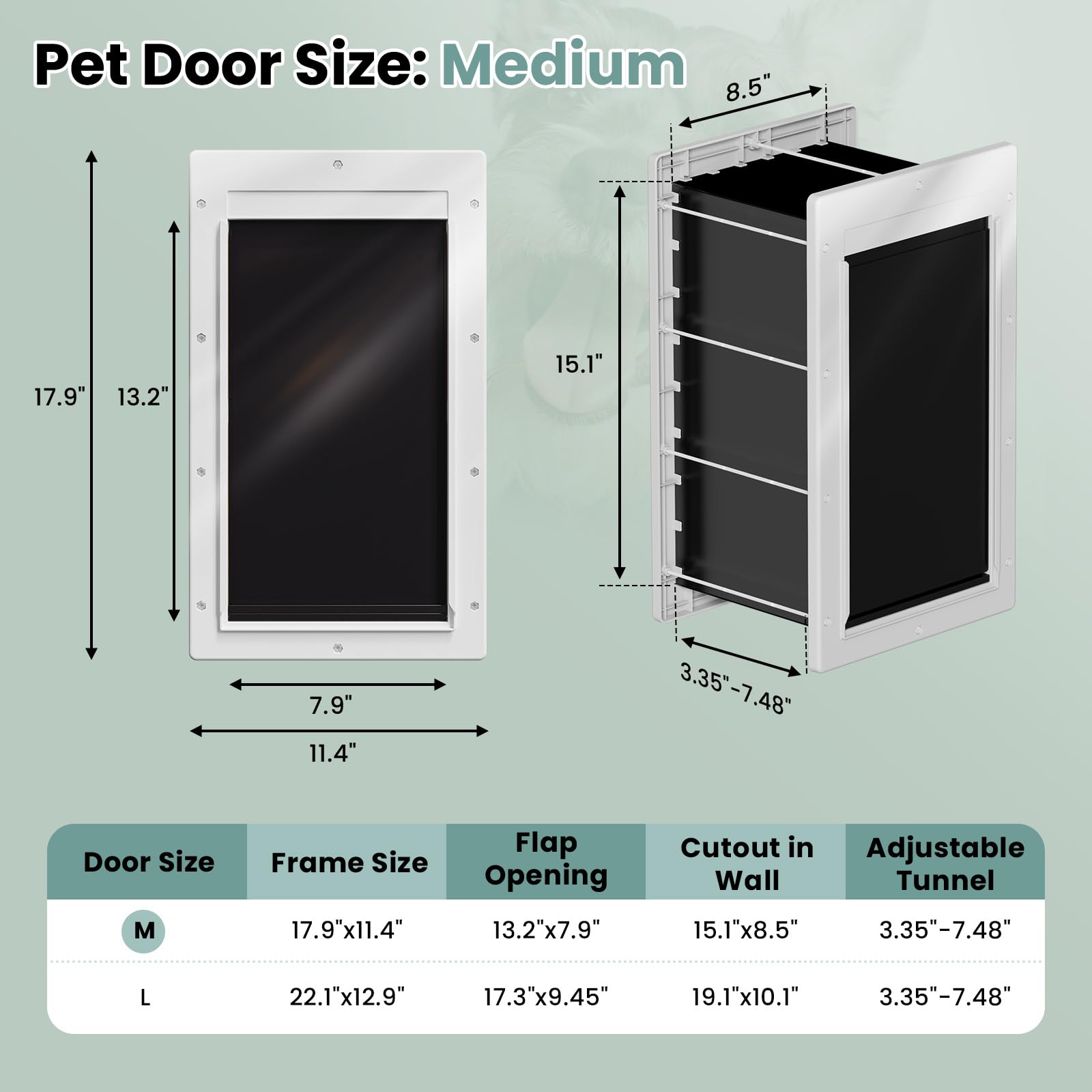 PETCOMING Puerta para Perro con 3 Pestañas – Puerta de Pared para Mascotas Medianas (Hasta 45 lb)