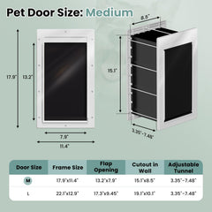 PETCOMING Puerta para Perro con 3 Pestañas – Puerta de Pared para Mascotas Medianas (Hasta 45 lb)