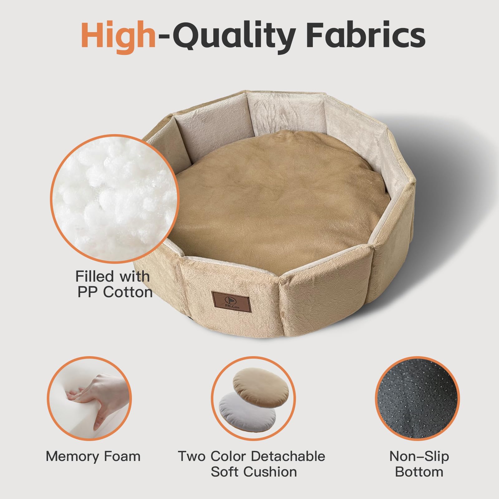 PJYuCien Cama Gato Redonda de 20 Pulgadas – Lavable, Antideslizante y Suave (Khaki)