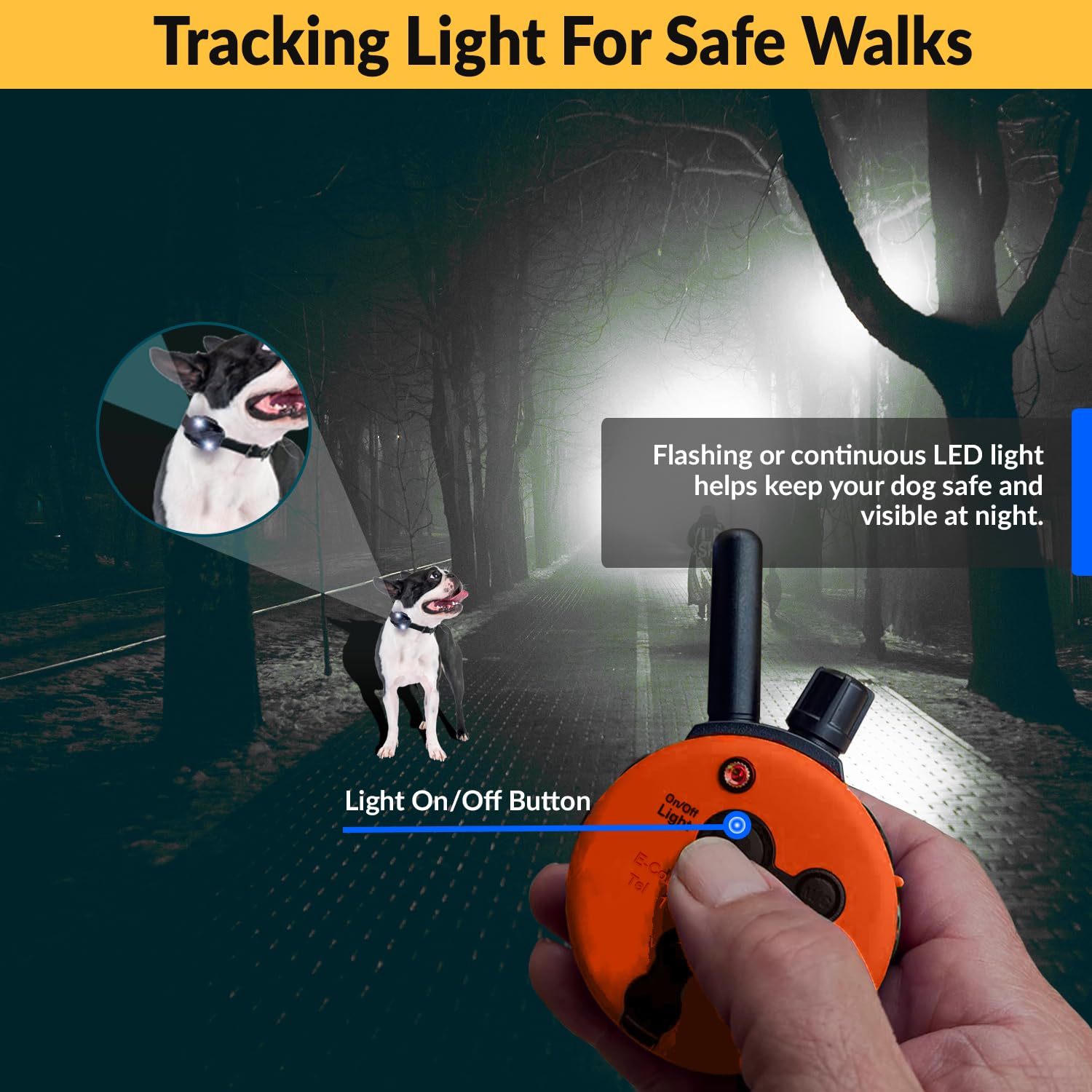 Educator E-Collar Humane Dog Training Collar with Remote — 1 Mile Range, 100 Levels, Night Light, Waterproof