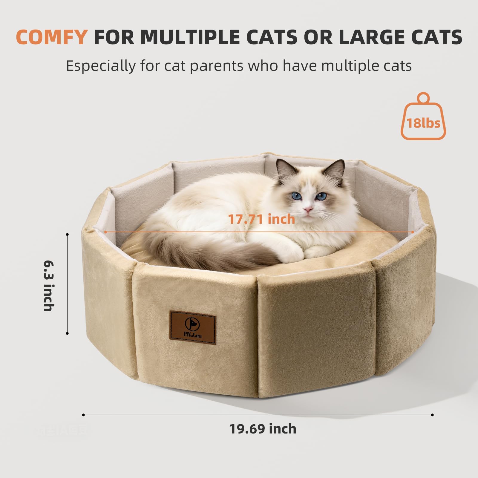 PJYuCien Cama Gato Redonda de 20 Pulgadas – Lavable, Antideslizante y Suave (Khaki)