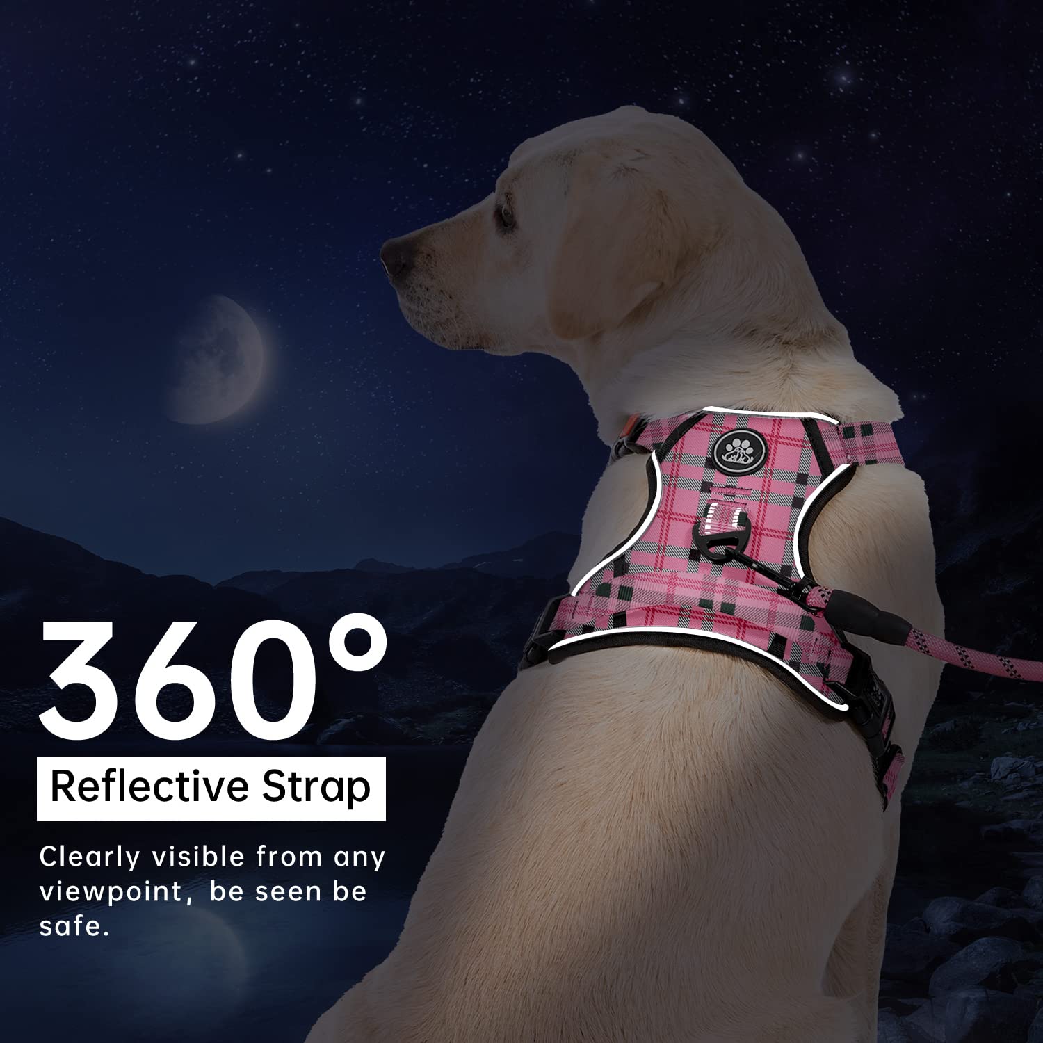 IVY&LANE Arnés para Perro Sin Tirones XL con Correa – Rosa a Cuadros