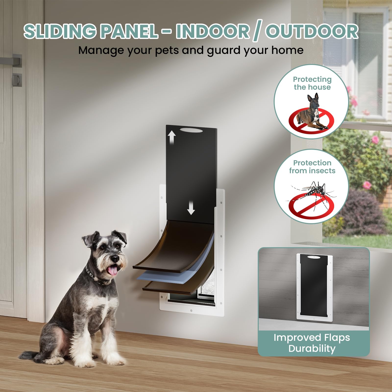 PETCOMING Puerta para Perro con 3 Pestañas – Puerta de Pared para Mascotas Medianas (Hasta 45 lb)